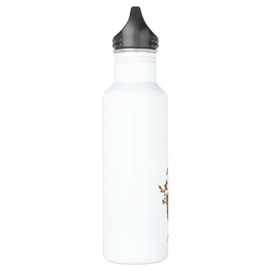 Moderne Bourgondische roze bloemige Waterverf Mono Waterfles (Links)