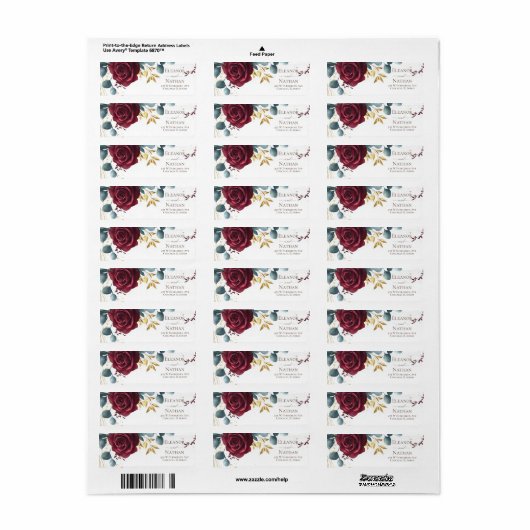 Moderne Bourgondische rozen Lente Huwelijk Etiket (Full Sheet)