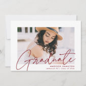 Moderne Bourgondische Script Foto Afstudeerfeest Kaart (Voorkant)