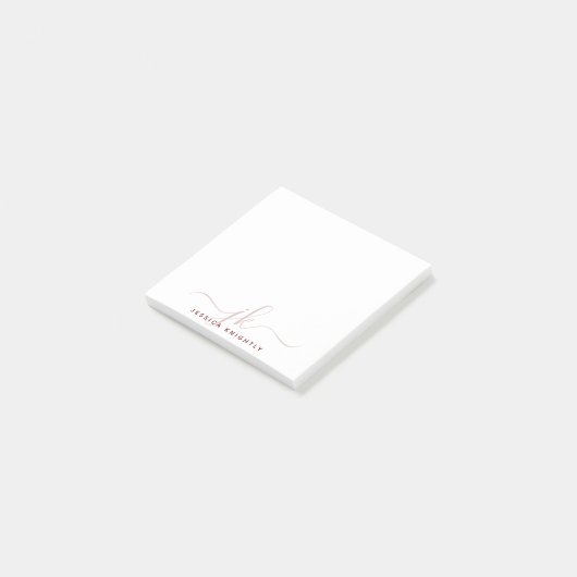 Moderne Bourgondische Script Monogram Initialen Post-it® Notes (Schuin)