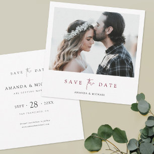 Moderne Bourgondische Script Photo Wedding Save th The Date