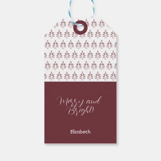 Moderne Bourgondische vrolijke kerstboom Cadeaulabel (Achterkant)