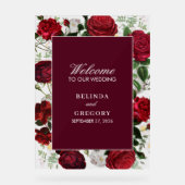 Moderne Bourgondische Waterverf Elegante bruiloft Acryl Bord (Voorkant)