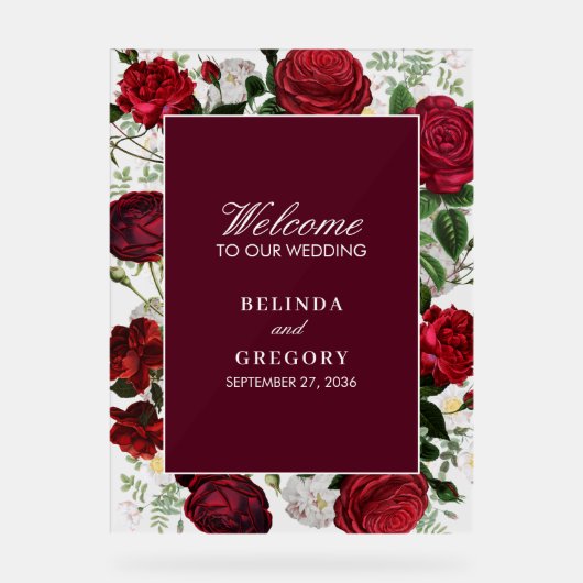 Moderne Bourgondische Waterverf Elegante bruiloft Acryl Bord (Voorkant)