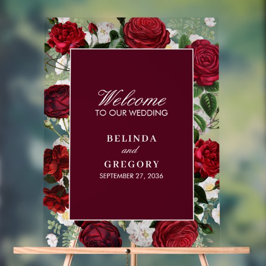 Moderne Bourgondische Waterverf Elegante bruiloft Acryl Bord (Neutraal)