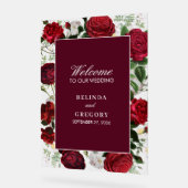 Moderne Bourgondische Waterverf Elegante bruiloft Acryl Bord (Hoek)