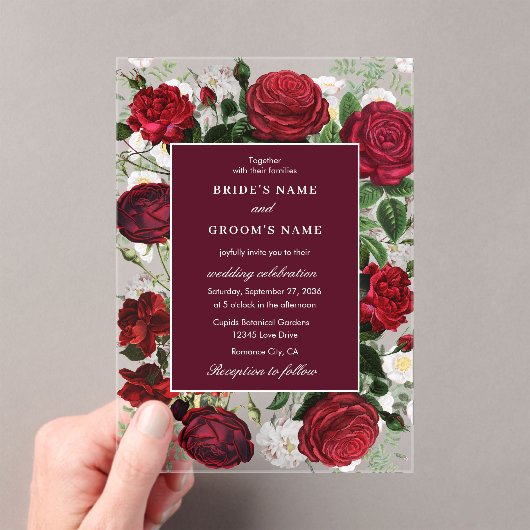 Moderne Bourgondische Waterverf Elegante bruiloft Acryl Uitnodigingen (Insitu (Draagbaar))