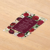 Moderne Bourgondische Waterverf Elegante bruiloft Acryl Uitnodigingen (Laagn)