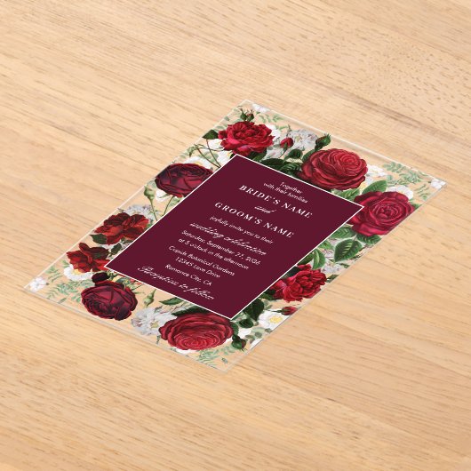 Moderne Bourgondische Waterverf Elegante bruiloft Acryl Uitnodigingen (Laagn)