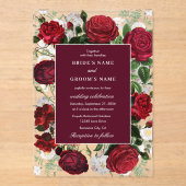 Moderne Bourgondische Waterverf Elegante bruiloft Acryl Uitnodigingen (Voorkant)