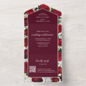 Moderne Bourgondische Waterverf Elegante bruiloft All In One Uitnodiging (Binnen)