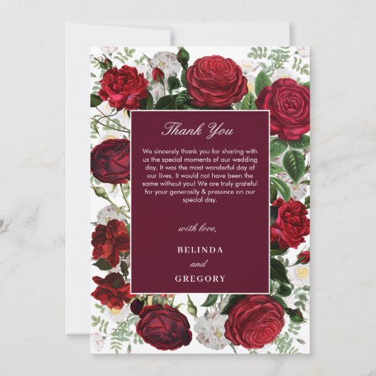 Moderne Bourgondische Waterverf Elegante bruiloft Bedankkaart (Voorkant)