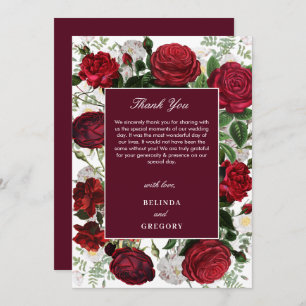 Moderne Bourgondische Waterverf Elegante bruiloft Bedankkaart