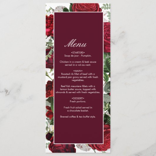 Moderne Bourgondische Waterverf Elegante bruiloft Menu (Voorkant)