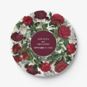 Moderne Bourgondische Waterverf Elegante bruiloft Papieren Bordje (Voorkant)