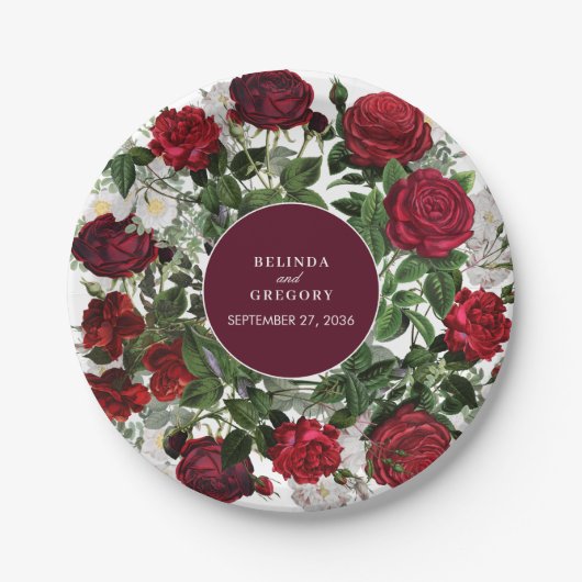 Moderne Bourgondische Waterverf Elegante bruiloft Papieren Bordje (Voorkant)