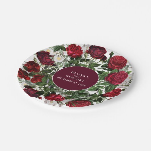 Moderne Bourgondische Waterverf Elegante bruiloft Papieren Bordje (Gekanteld)