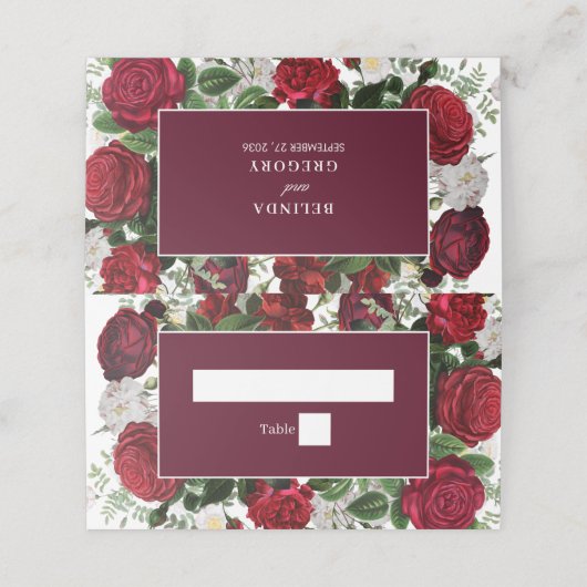 Moderne Bourgondische Waterverf Elegante bruiloft Plaatskaartje (Buitenkant ongevouwen)