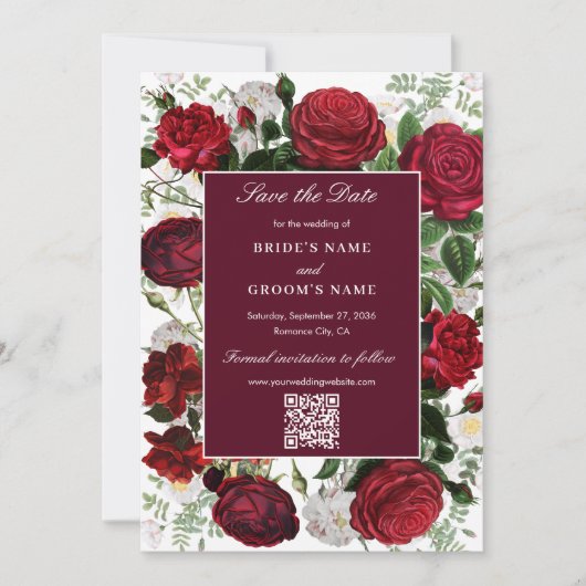 Moderne Bourgondische Waterverf Elegante bruiloft Save The Date (Voorkant)