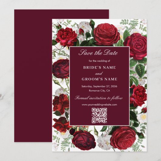 Moderne Bourgondische Waterverf Elegante bruiloft Save The Date (Voorkant / Achterkant)