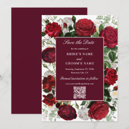 Moderne Bourgondische Waterverf Elegante bruiloft Save The Date