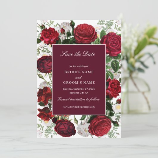 Moderne Bourgondische Waterverf Elegante bruiloft Save The Date (Staand voorkant)