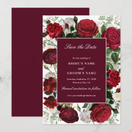 Moderne Bourgondische Waterverf Elegante bruiloft Save The Date