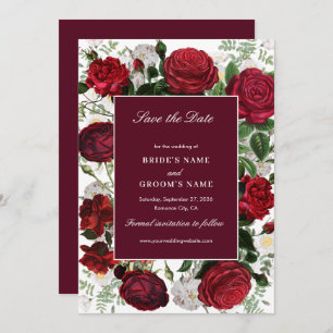 Moderne Bourgondische Waterverf Elegante bruiloft Save The Date