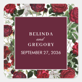 Moderne Bourgondische Waterverf Elegante bruiloft Vierkante Sticker