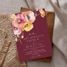 Moderne Bourgondische Waterverf Poppies Bloemenbru Kaart