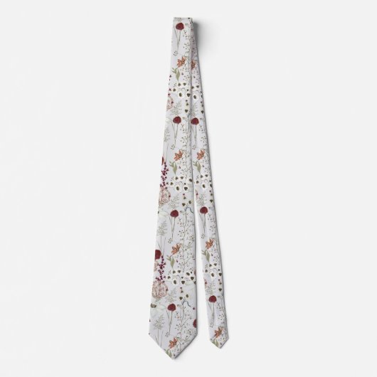 Moderne Bourgondische Wilde Bloemen Boho Bloemstuk Stropdas (Voorkant)