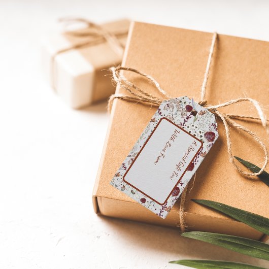 Moderne Bourgondische wilde bloemen | Elegante Boh Cadeaulabel