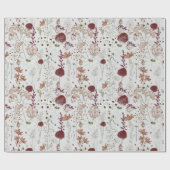 Moderne Bourgondische wilde bloemen | Elegante Boh Cadeaupapier (Vlak)
