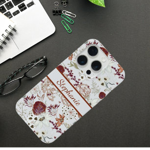 Moderne Bourgondische Wilde Bloemen Elegante Boh iPhone 15 Pro Case