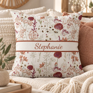 Moderne Bourgondische Wilde Bloemen Elegante Boh Kussen