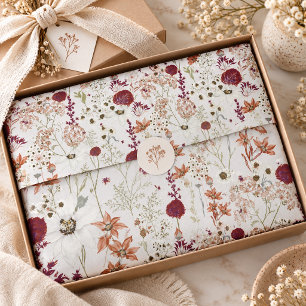 Moderne Bourgondische Wilde Bloemen Elegante Boh Tissuepapier