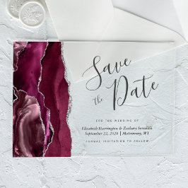 Moderne Bourgondische zilveren agaat Save the Date Acryl Uitnodigingen
