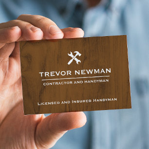 Moderne bouw Handyman Carpenter donker hout Visitekaartje