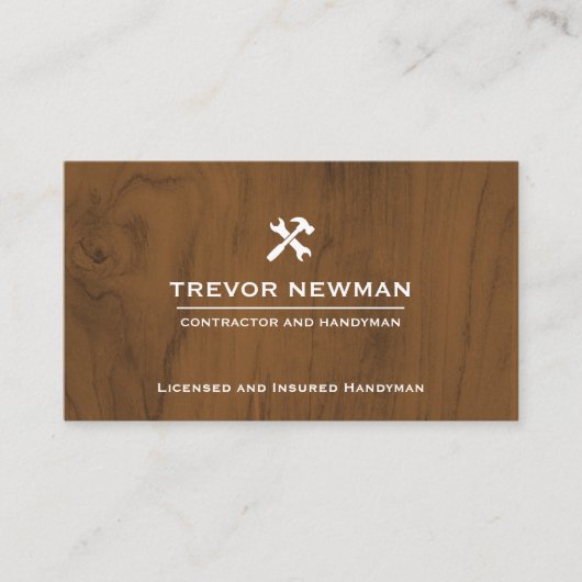 Moderne bouw Handyman Carpenter donker hout Visitekaartje (Voorkant)