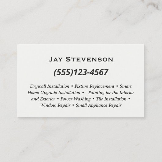 Moderne bouw Handyman timmerwerk hout Visitekaartje (Achterkant)