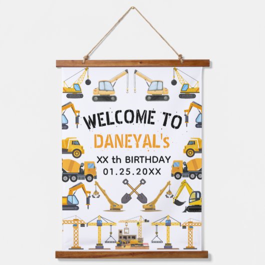 Moderne Bouw Simpele Kinderverjaardag Hangend Wandkleed (Voorkant)