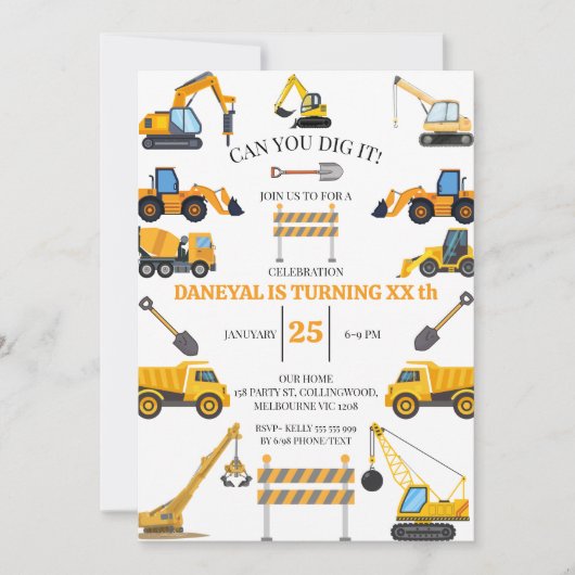 Moderne Bouw Simpele Kinderverjaardag Kaart (Voorkant)