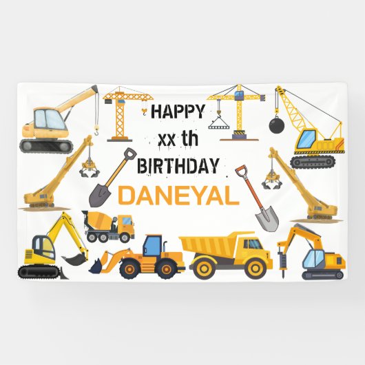 Moderne Bouw Simpele Kinderverjaardag Spandoek (Horizontaal)