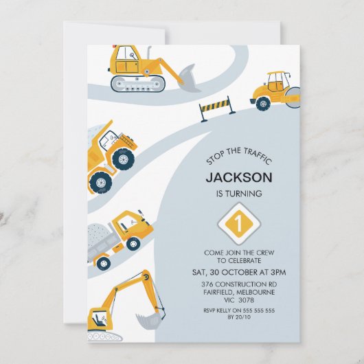 Moderne bouw stopt het verkeer 1e verjaardag kaart (Voorkant)