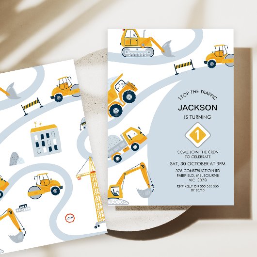 Moderne bouw stopt het verkeer 1e verjaardag kaart