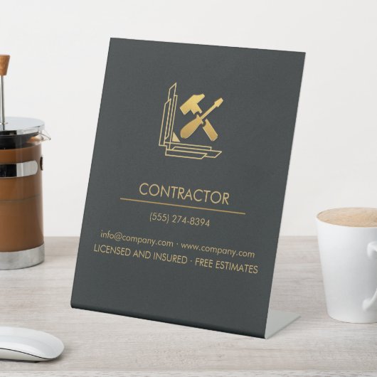 Moderne Bouwconstructie Goud & Zwart Reclamebord Met Voetstuk (Insitu)