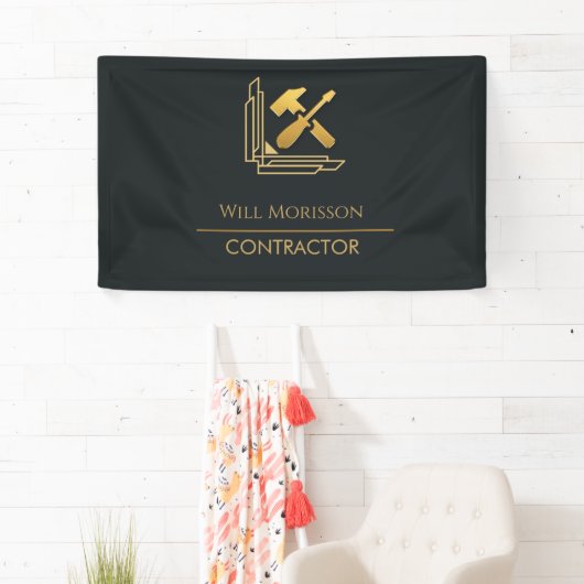 Moderne Bouwconstructie Goud & Zwart Spandoek (Insitu)