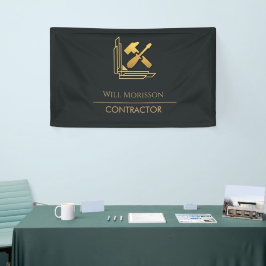 Moderne Bouwconstructie Goud & Zwart Spandoek (Beurs)