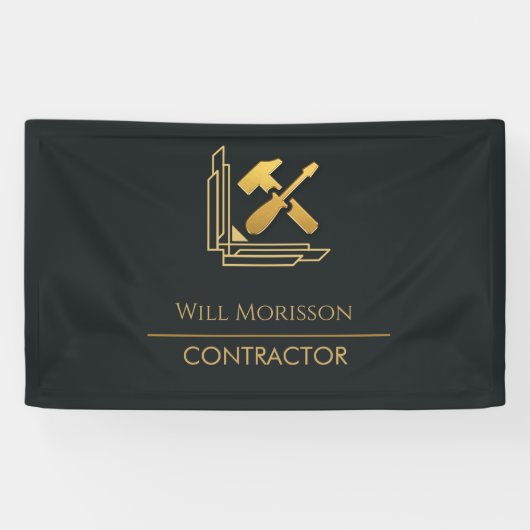 Moderne Bouwconstructie Goud & Zwart Spandoek (Horizontaal)