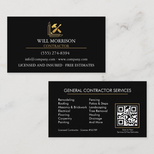 Moderne Bouwconstructie Goud & Zwart Visitekaartje (Voorkant / Achterkant)